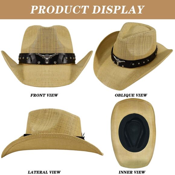 5738 Straw Cowboy Hat For Men And Women - Western Style Wide Brim Hat, Perfect main image 4